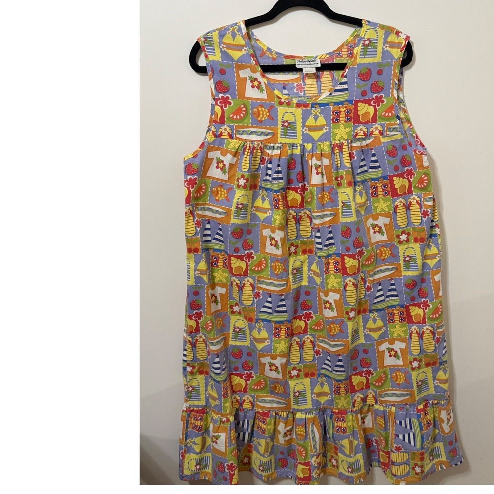 Anthony Richards House Dress Womens 1X Multi Color Novelty Print Summer